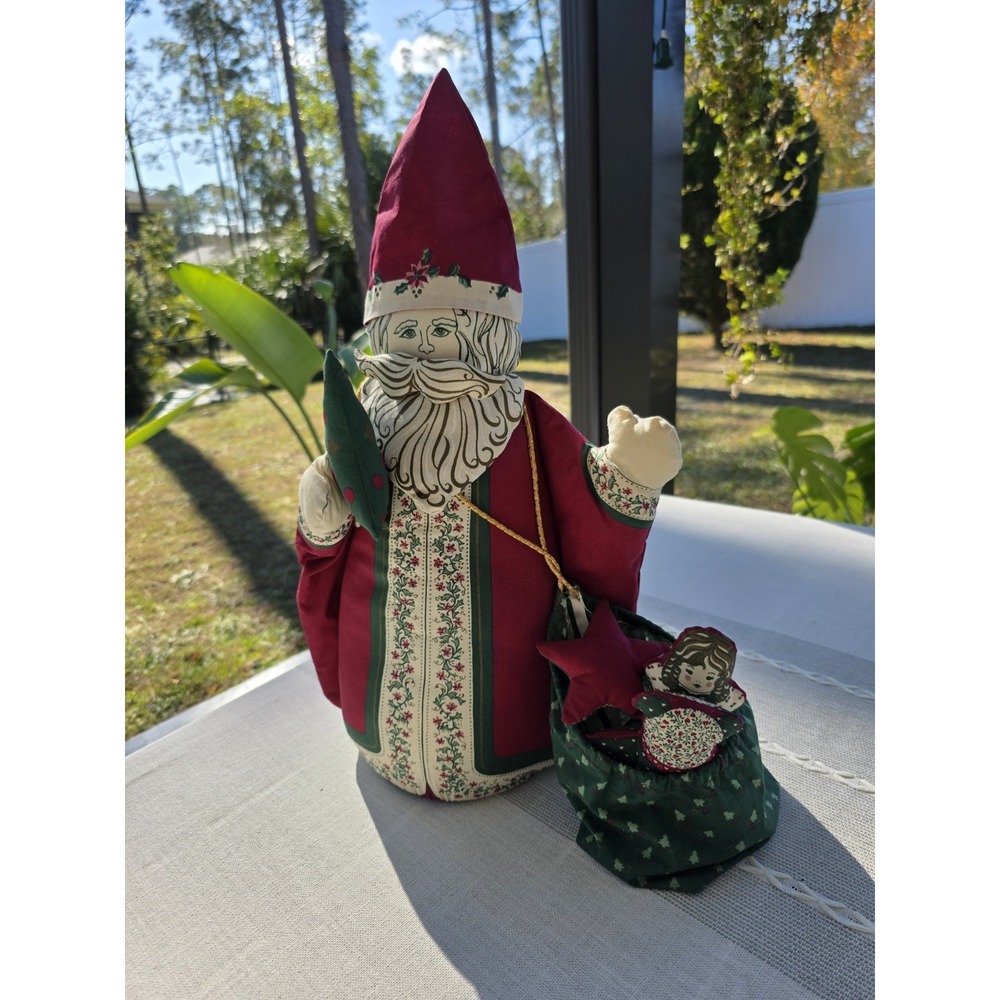 VTG Folk Art Cloth‎ Santa Figure Handmade Fabric Christmas Decor Primitive Gifts
